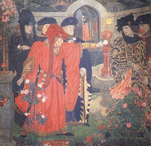 Henry Arthur Payne Plucking the Red and White Roses in the Old Temple Gardens Spain oil painting art